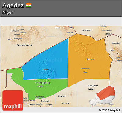 Political 3D Map of Agadez, satellite outside