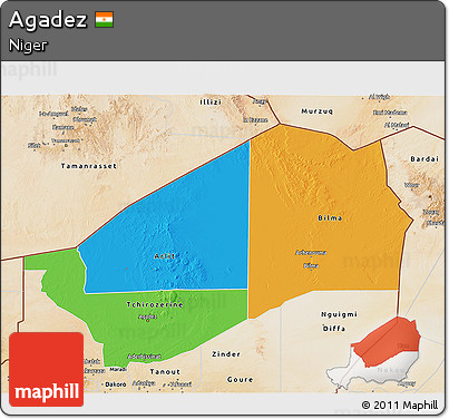Political 3D Map of Agadez, satellite outside
