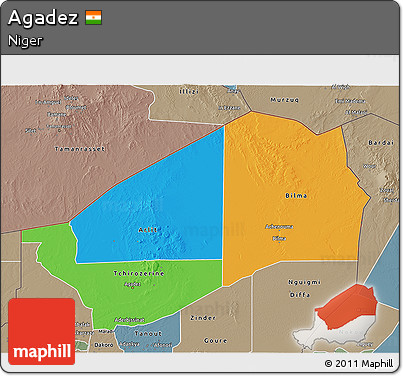 Political 3D Map of Agadez, semi-desaturated