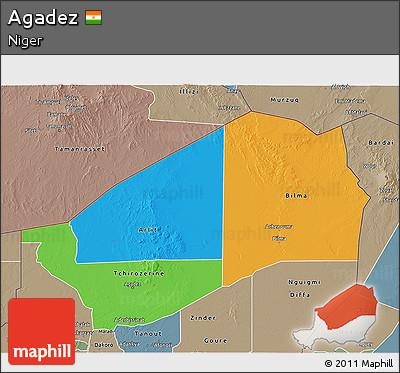 Political 3D Map of Agadez, semi-desaturated