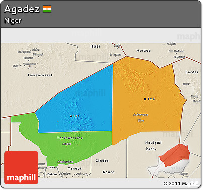 Political 3D Map of Agadez, shaded relief outside