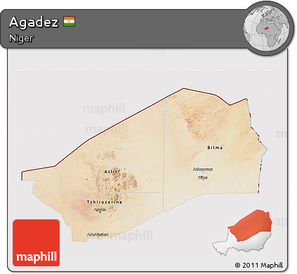 Satellite 3D Map of Agadez, cropped outside
