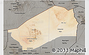 Satellite 3D Map of Agadez, darken, semi-desaturated