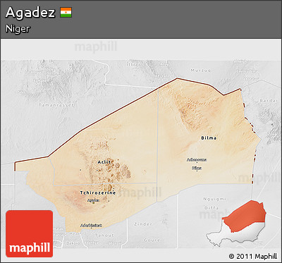 Satellite 3D Map of Agadez, lighten, desaturated