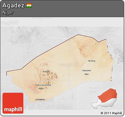 Satellite 3D Map of Agadez, lighten, desaturated