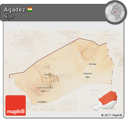 Satellite 3D Map of Agadez, lighten