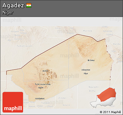 Satellite 3D Map of Agadez, lighten