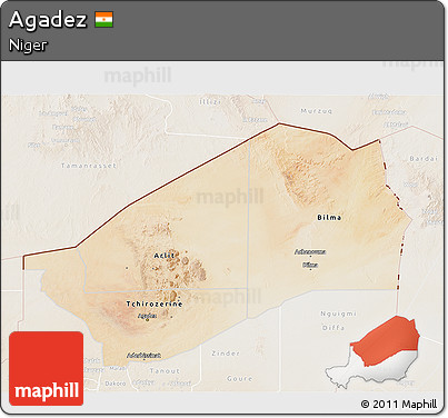 Satellite 3D Map of Agadez, lighten