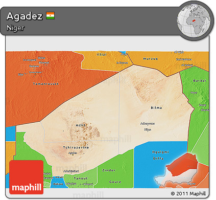 Satellite 3D Map of Agadez, political shades outside