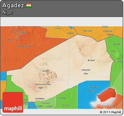 Satellite 3D Map of Agadez, political shades outside