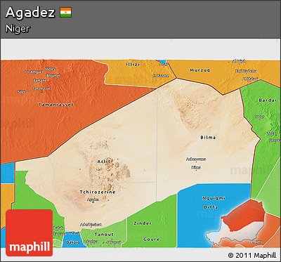 Satellite 3D Map of Agadez, political shades outside