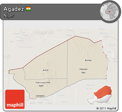 Shaded Relief 3D Map of Agadez, lighten