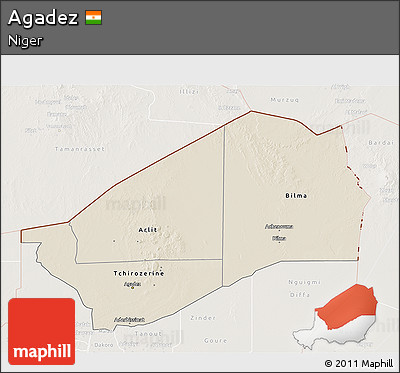 Shaded Relief 3D Map of Agadez, lighten
