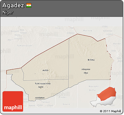 Shaded Relief 3D Map of Agadez, lighten