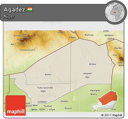 Shaded Relief 3D Map of Agadez, physical outside