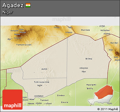Shaded Relief 3D Map of Agadez, physical outside