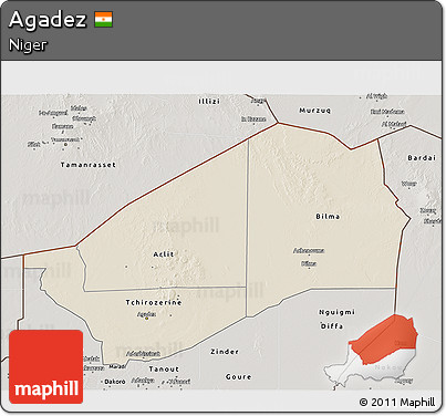 Shaded Relief 3D Map of Agadez, semi-desaturated