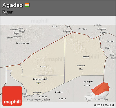 Shaded Relief 3D Map of Agadez, semi-desaturated