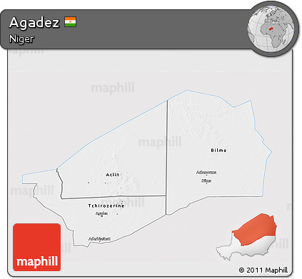 Silver Style 3D Map of Agadez, single color outside