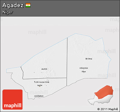 Silver Style 3D Map of Agadez, single color outside