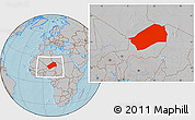 Gray Location Map of Agadez, within the entire country, hill shading