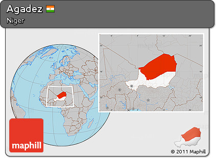 Gray Location Map of Agadez, highlighted country, within the entire country