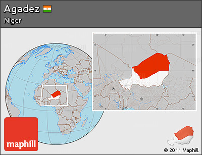 Gray Location Map of Agadez, highlighted country, within the entire country