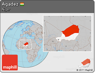 Gray Location Map of Agadez, highlighted country, within the entire country