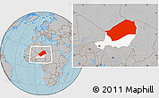 Gray Location Map of Agadez, highlighted country, within the entire country, hill shading
