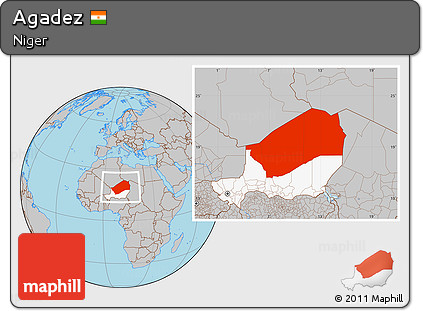 Gray Location Map of Agadez, highlighted country