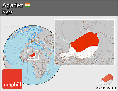 Gray Location Map of Agadez, highlighted country