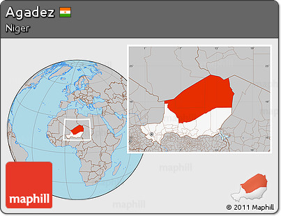 Gray Location Map of Agadez, highlighted country