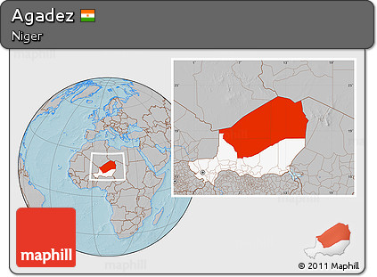 Gray Location Map of Agadez, highlighted country, hill shading