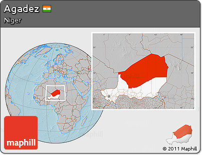 Gray Location Map of Agadez, highlighted country, hill shading