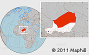 Gray Location Map of Agadez, highlighted country, hill shading