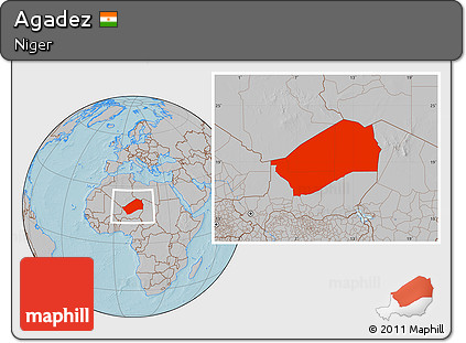 Gray Location Map of Agadez, hill shading
