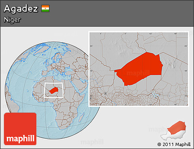 Gray Location Map of Agadez, hill shading