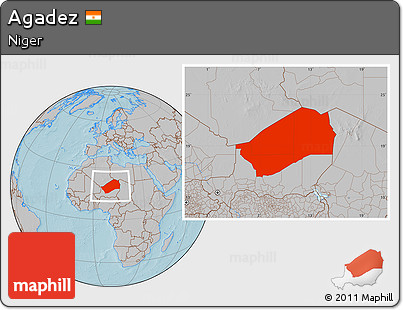 Gray Location Map of Agadez, hill shading