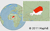 Savanna Style Location Map of Agadez, highlighted country, within the entire country, hill shading