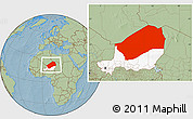 Savanna Style Location Map of Agadez, highlighted country, hill shading