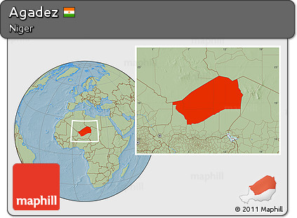 Savanna Style Location Map of Agadez, hill shading