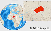 Shaded Relief Location Map of Agadez, within the entire country