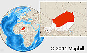 Shaded Relief Location Map of Agadez, highlighted country