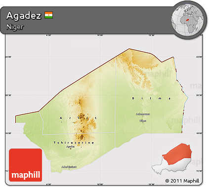 Physical Map of Agadez, cropped outside