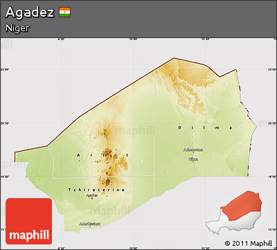 Physical Map of Agadez, cropped outside