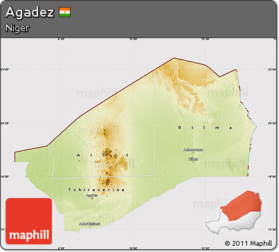 Physical Map of Agadez, cropped outside