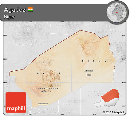 Satellite Map of Agadez, lighten, desaturated