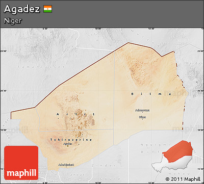 Satellite Map of Agadez, lighten, desaturated
