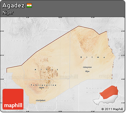 Satellite Map of Agadez, lighten, desaturated