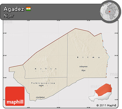 Shaded Relief Map of Agadez, cropped outside